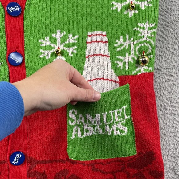 Men’s Ugly Christmas Sweater Vest Sam Samuel Adams Beer Jingle Bells Medium - Picture 3 of 7